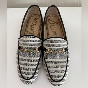 Sam Edelman Black & White Striped Slip-On Loafers with Gold Bit